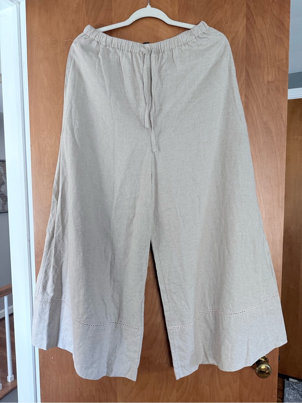 Beige Wide-Leg Linen Blend Women’s Pants